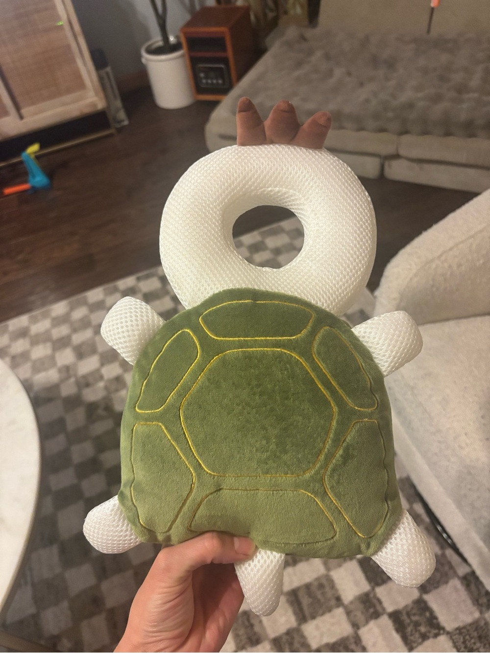Plush Turtle Baby Head Support safety backpack - Green & White